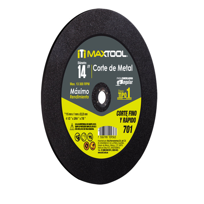 Disco corte de metal 14" chop saw, TIPO 1 Maxtool
