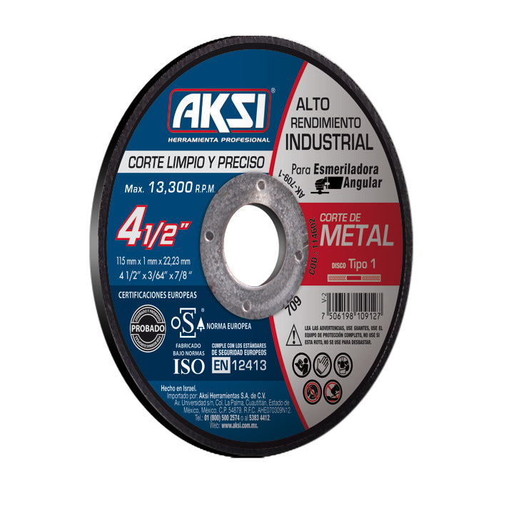 Disco corte de metal 4 1/2" x 1.6mm, tipo 1- Alto Rendimiento