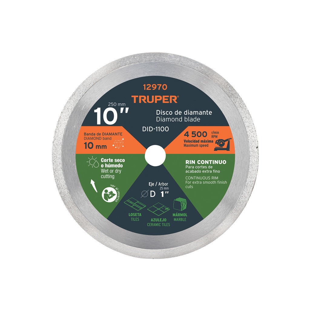 [T12970] Disco de diamante de 10' x 2.2 mm rin continuo, Truper
