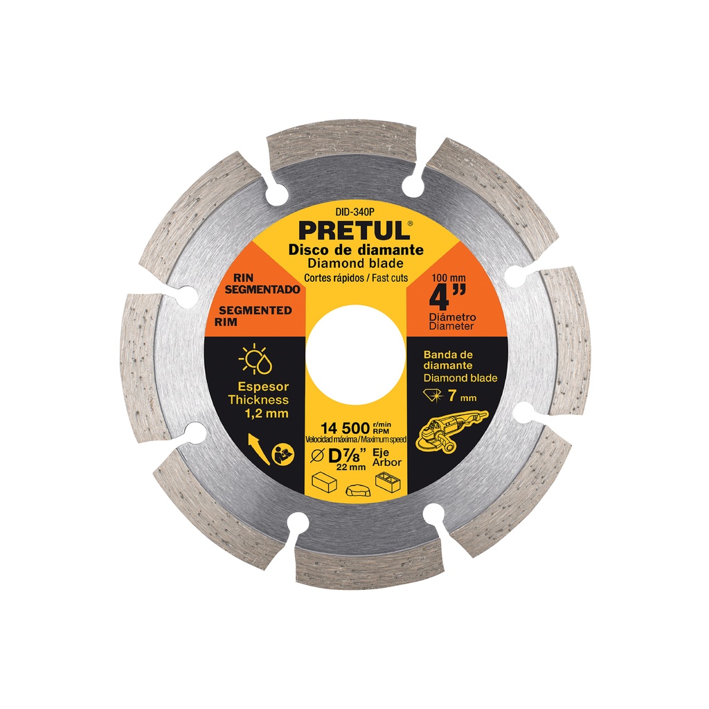 [T27031] Disco de diamante de 4' x 1.2 mm rin segmentado, Pretul