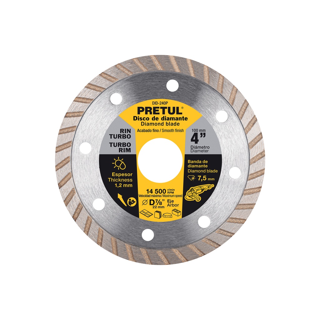 Disco de diamante de 4' x 1.2 mm rin turbo, Pretul