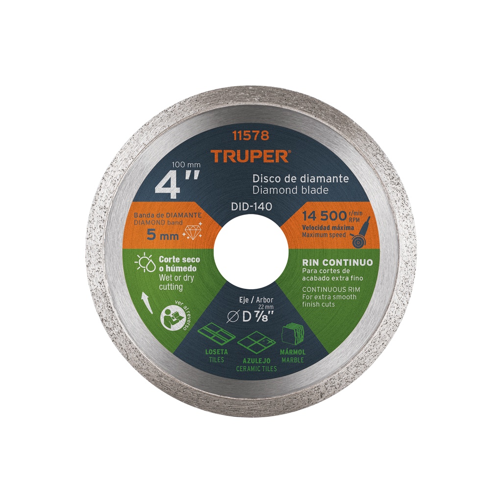 [T11578] Disco de diamante de 4' x 1.6 mm rin continuo, Truper