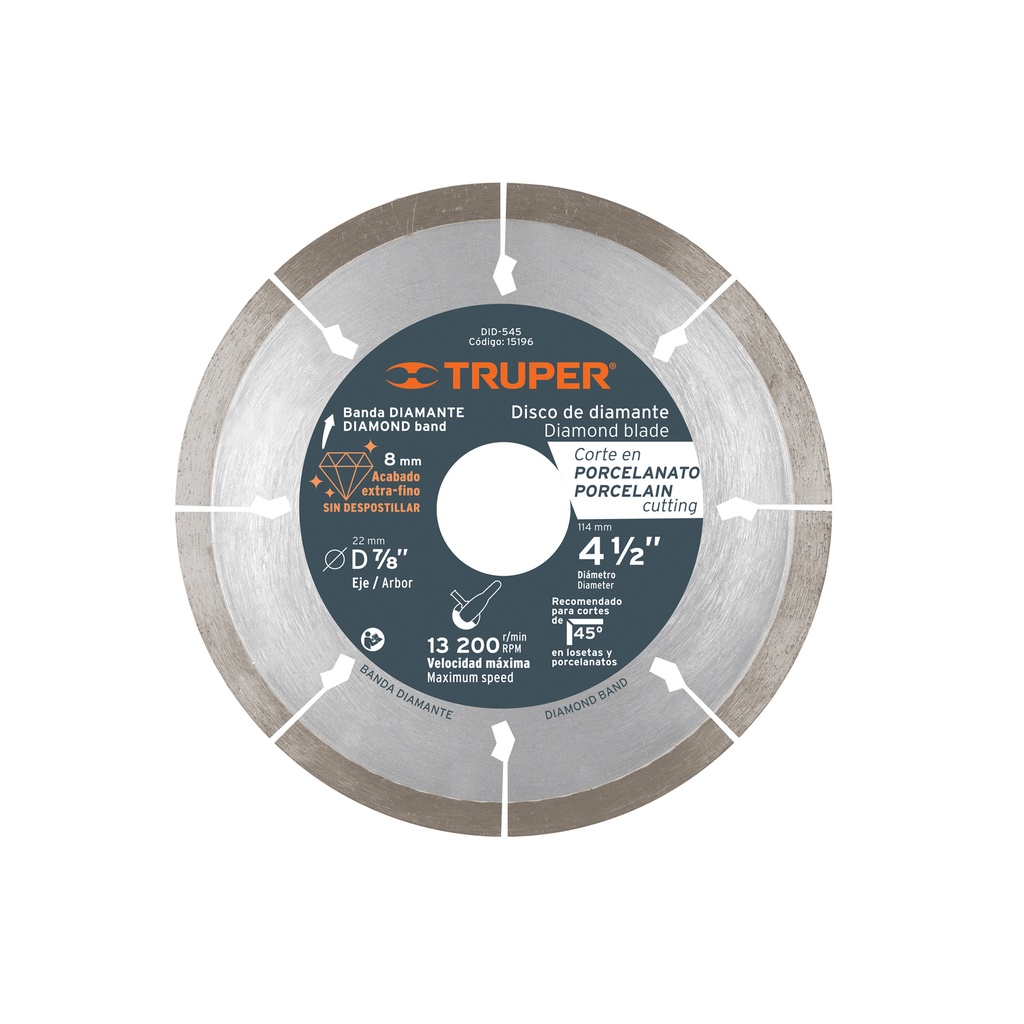 [T15196] Disco de diamante de 4-1/2' x 1.3 mm corte de porcelanato