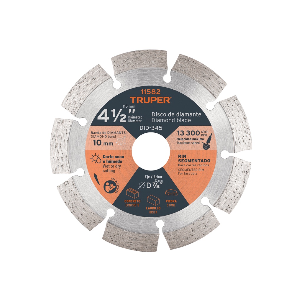 Disco de diamante de 4-1/2' x 2.1 mm rin segmentado, Truper - Pag 140