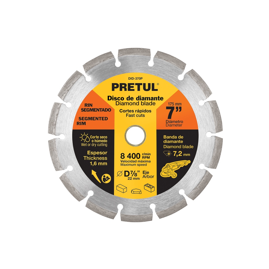 Disco de diamante de 7' x 1.6 mm rin segmentado, Pretul - Pag 140