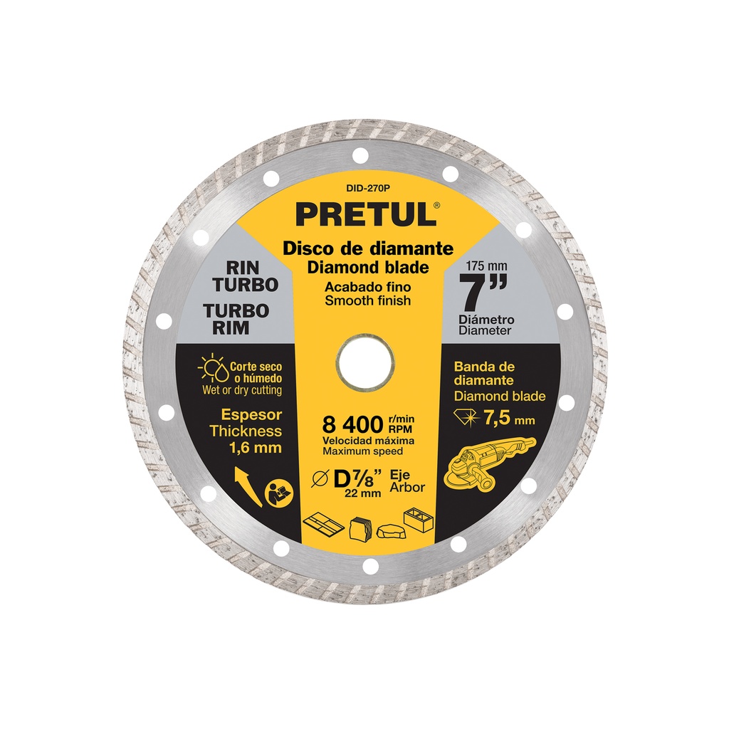 Disco de diamante de 7' x 1.6 mm rin turbo, Pretul