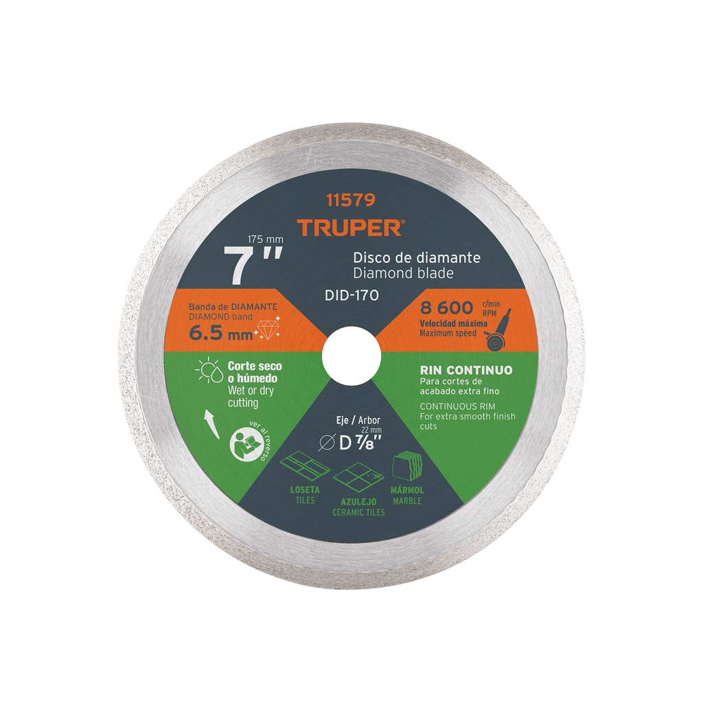 Disco de diamante de 7' x 2.2 mm rin continuo, Truper