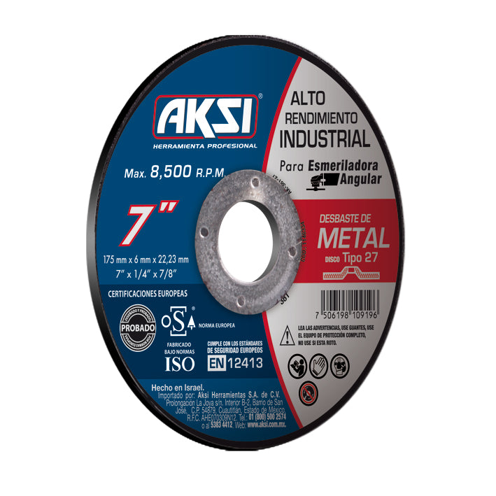 Disco desbaste de metal 7" x 6mm, tipo 27- Alto Rendimiento