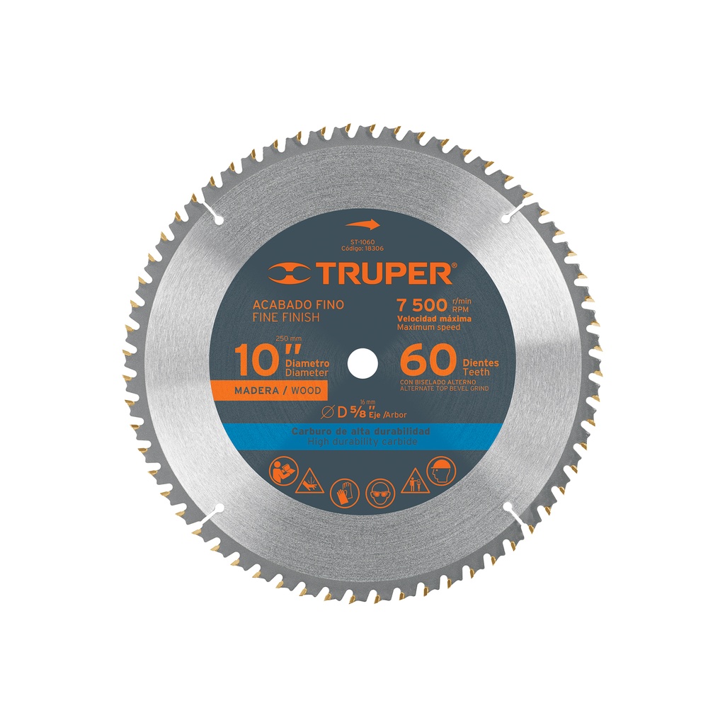 [T18306] Disco sierra 10' para madera, 60 dientes centro 5/8', Truper