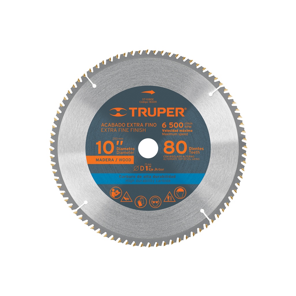 Disco sierra 10' para madera, 80 dientes centro 1', Truper - Pag 143