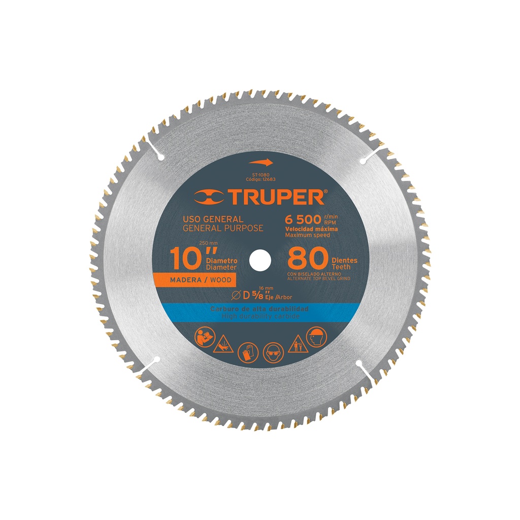 [T12683] Disco sierra 10' para madera, 80 dientes centro 5/8', Truper