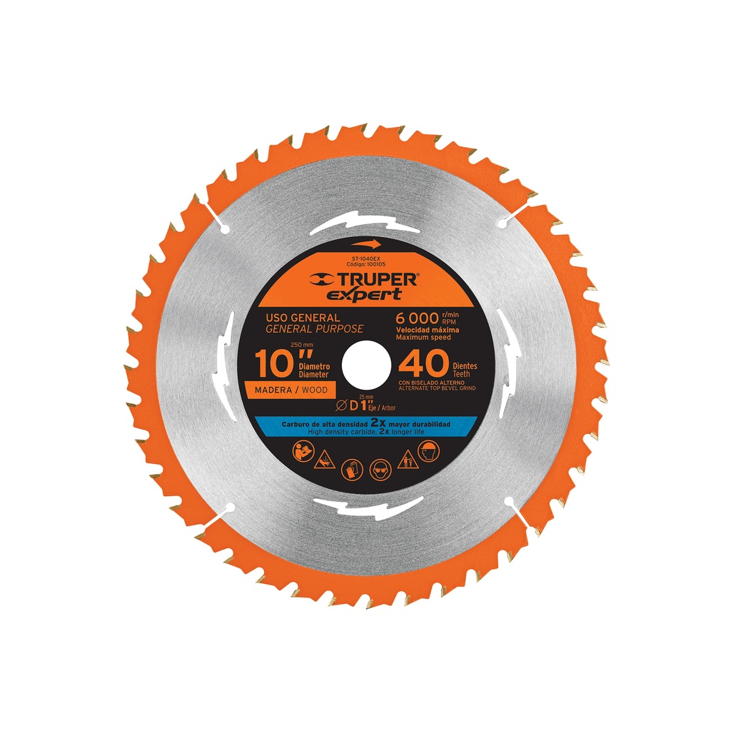 Disco sierra 10' para madera, 40 dientes centro 1', Expert