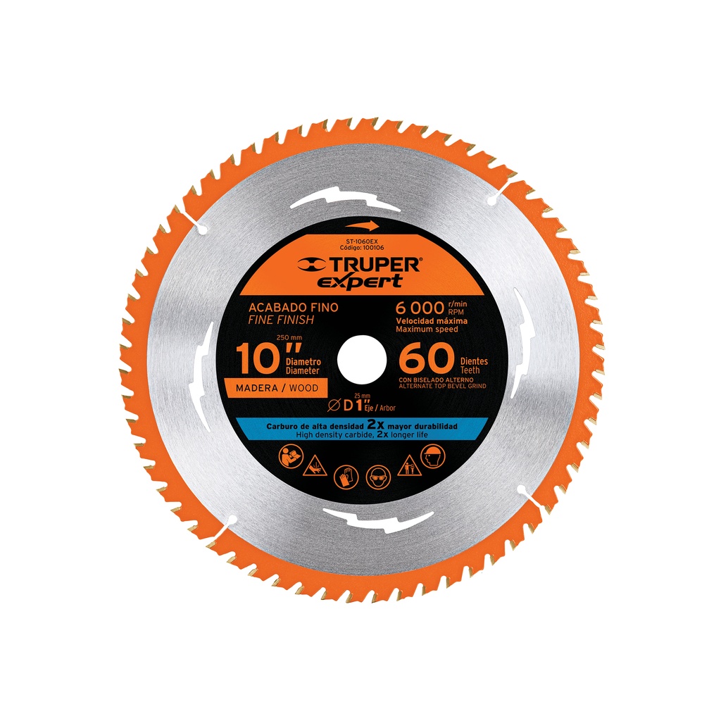 Disco sierra 10' para madera, 60 dientes centro 1', Expert