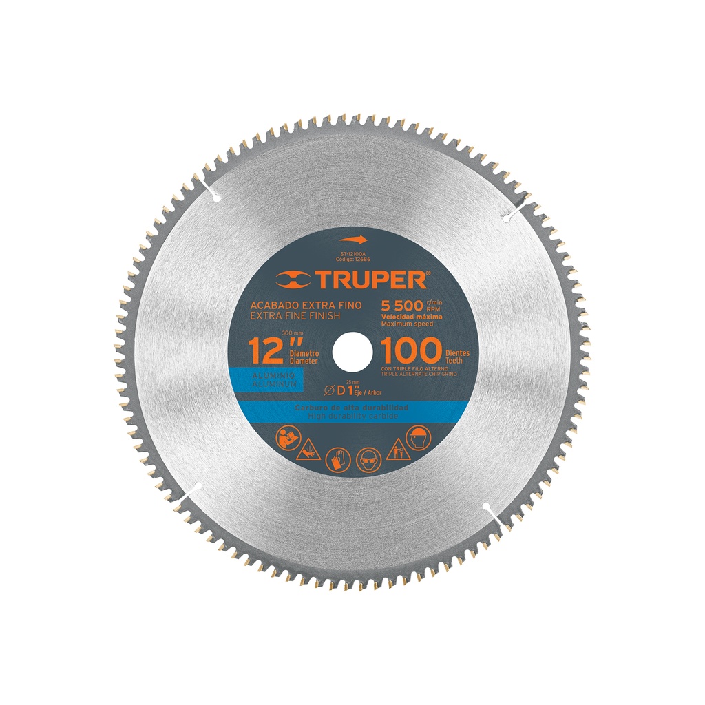 Disco sierra 12' para aluminio, 100 dientes centro 1'