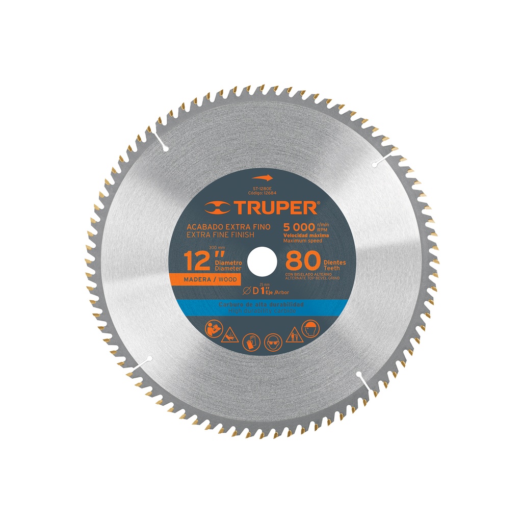Disco sierra 12' para madera, 80 dientes centro 1', Truper