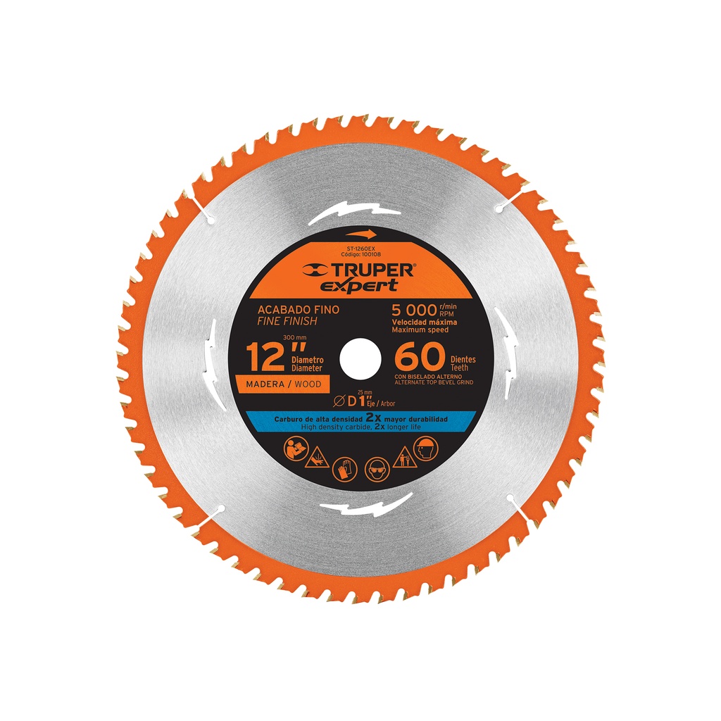 Disco sierra 12' para madera, 60 dientes centro 1', Expert