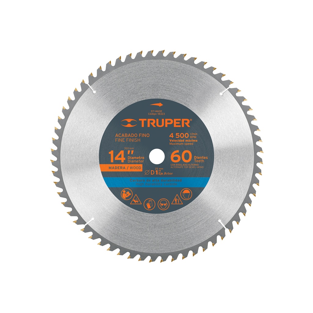 Disco sierra 14' para madera, 60 dientes centro 1', Truper - Pag 143