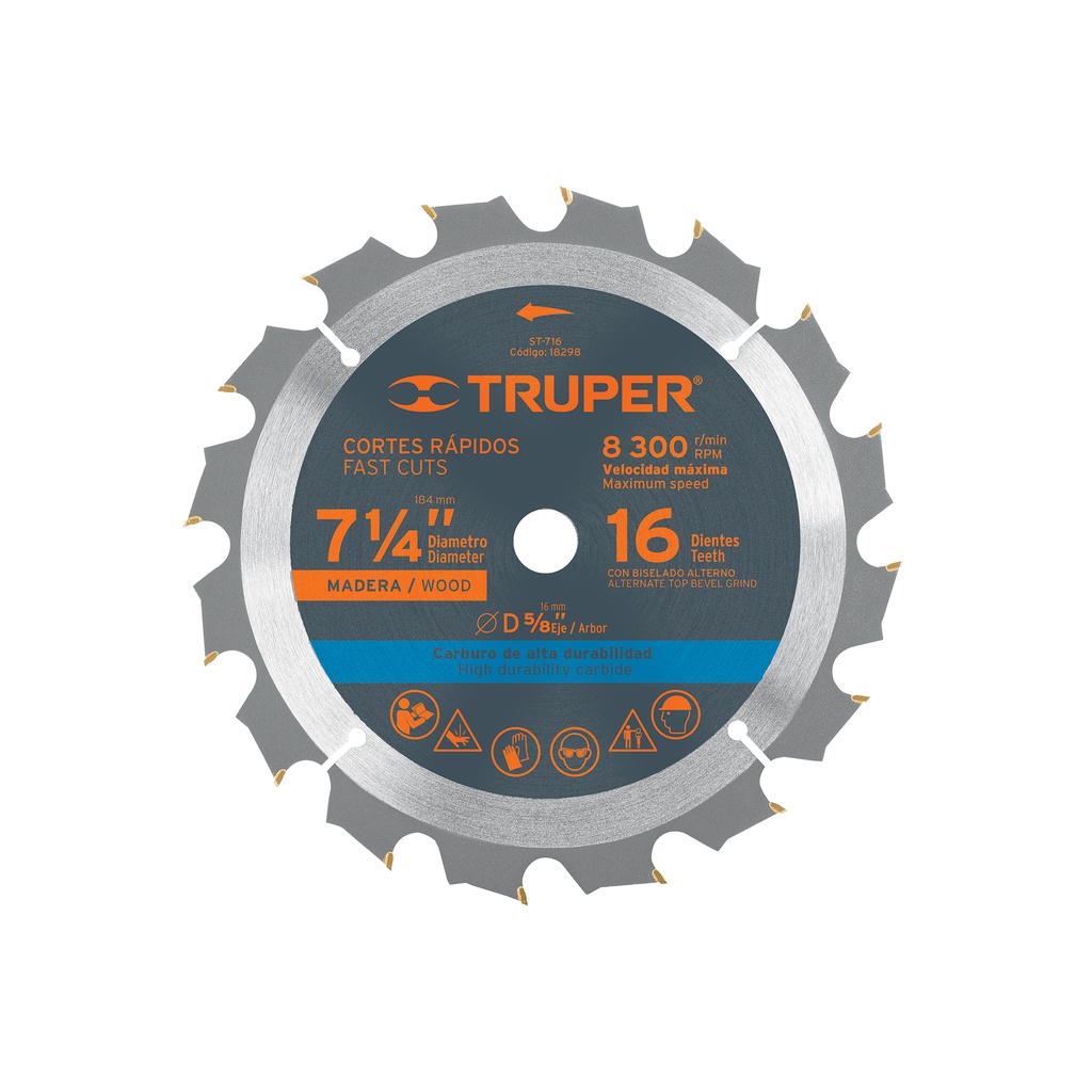 [T18298] Disco sierra 7- 1/4' para madera, 16 dientes centro 5/8'