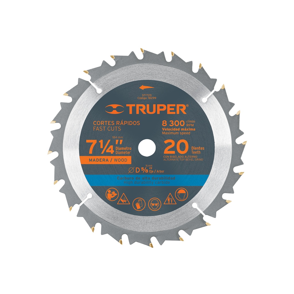 [T18299] Disco sierra 7- 1/4' para madera, 20 dientes centro 5/8'