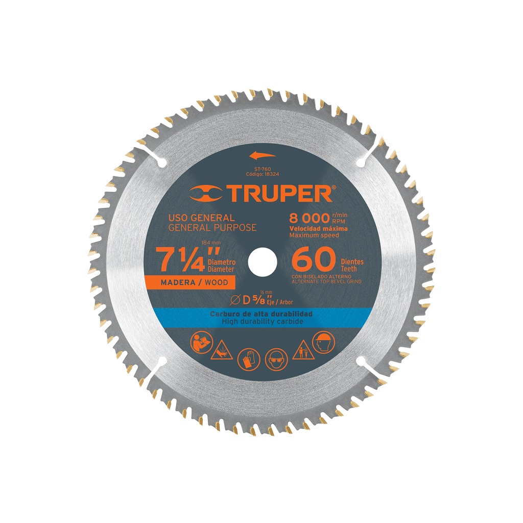 [T18324] Disco sierra 7- 1/4' para madera, 60 dientes centro 5/8'