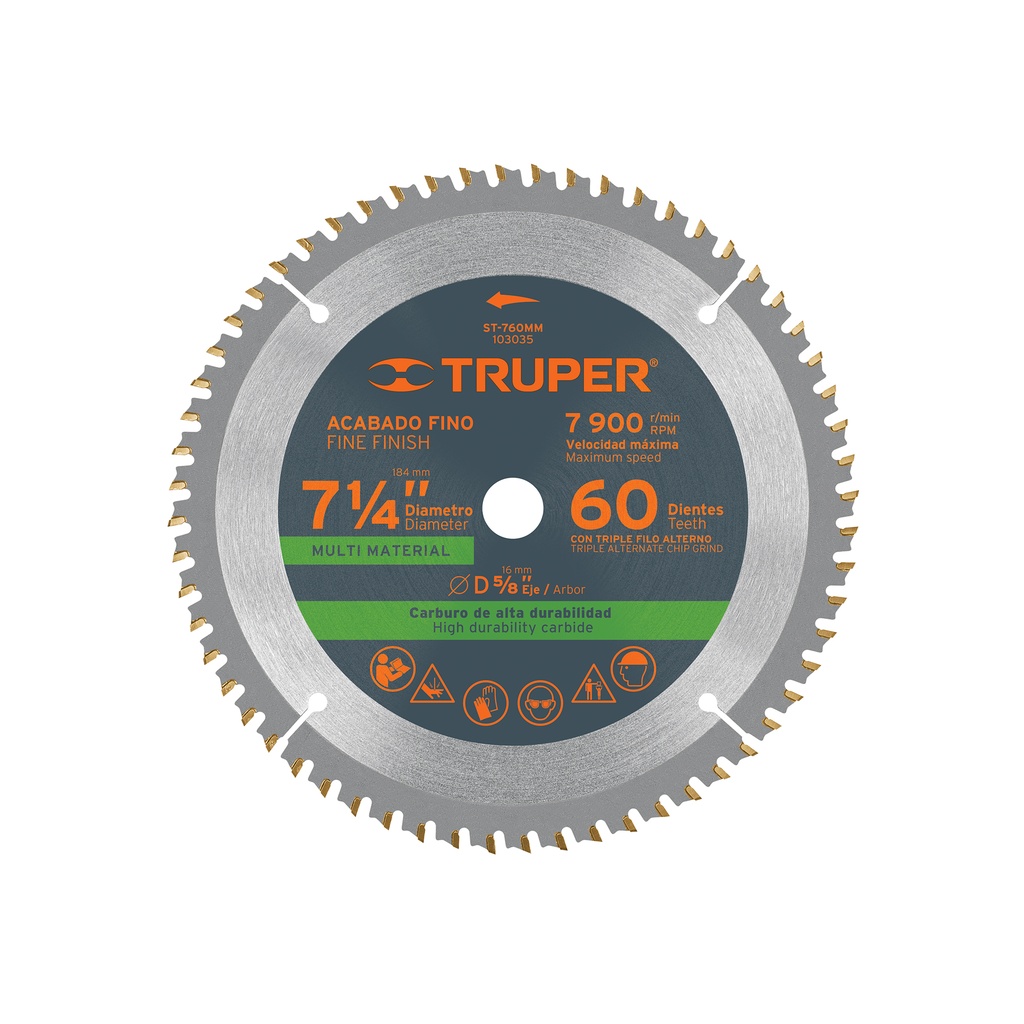 Disco sierra 7-1/4' multimaterial, 60 dientes centro  5/8'