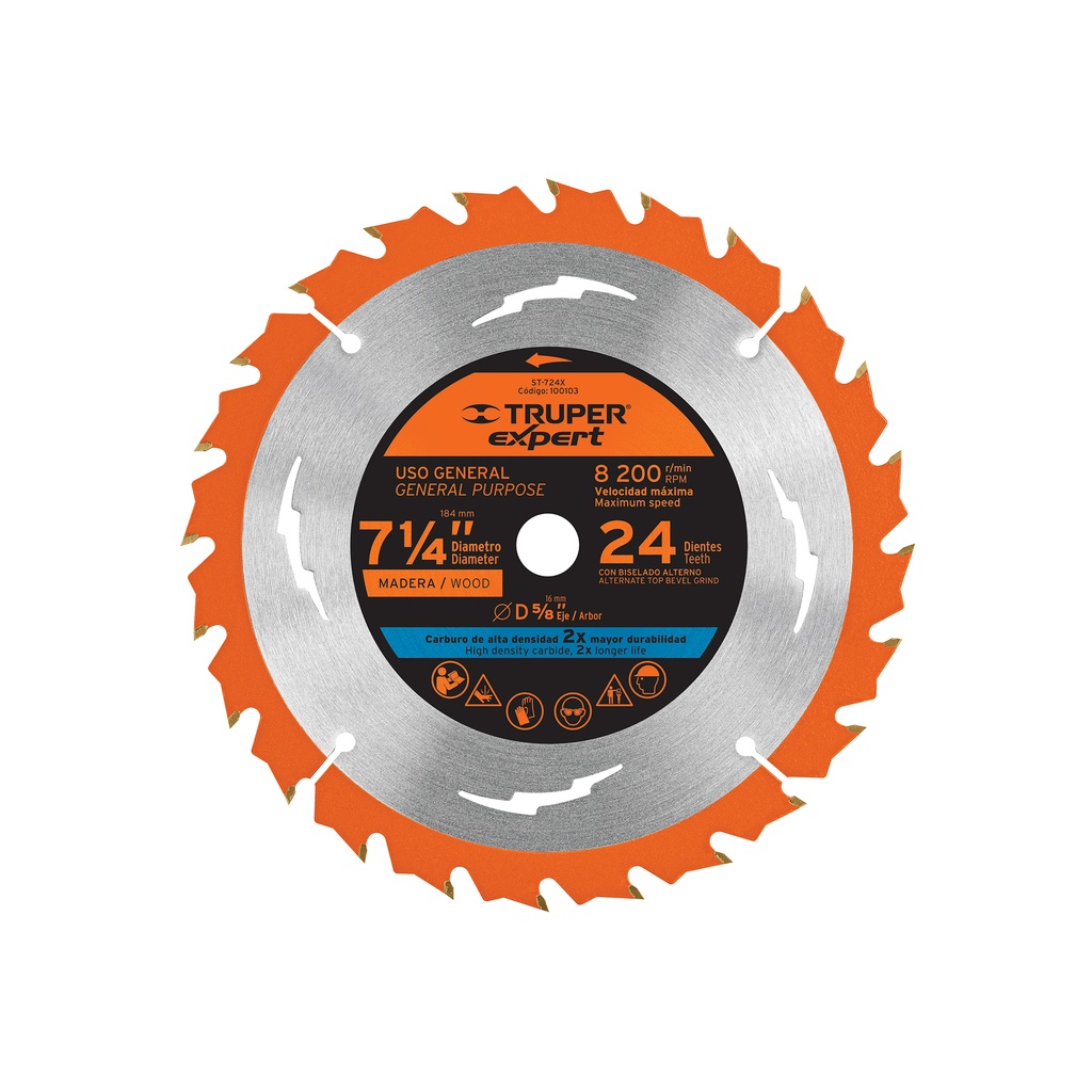[T100103] Disco sierra 7-1/4' p/madera, 24 dientes centro 5/8', Expert