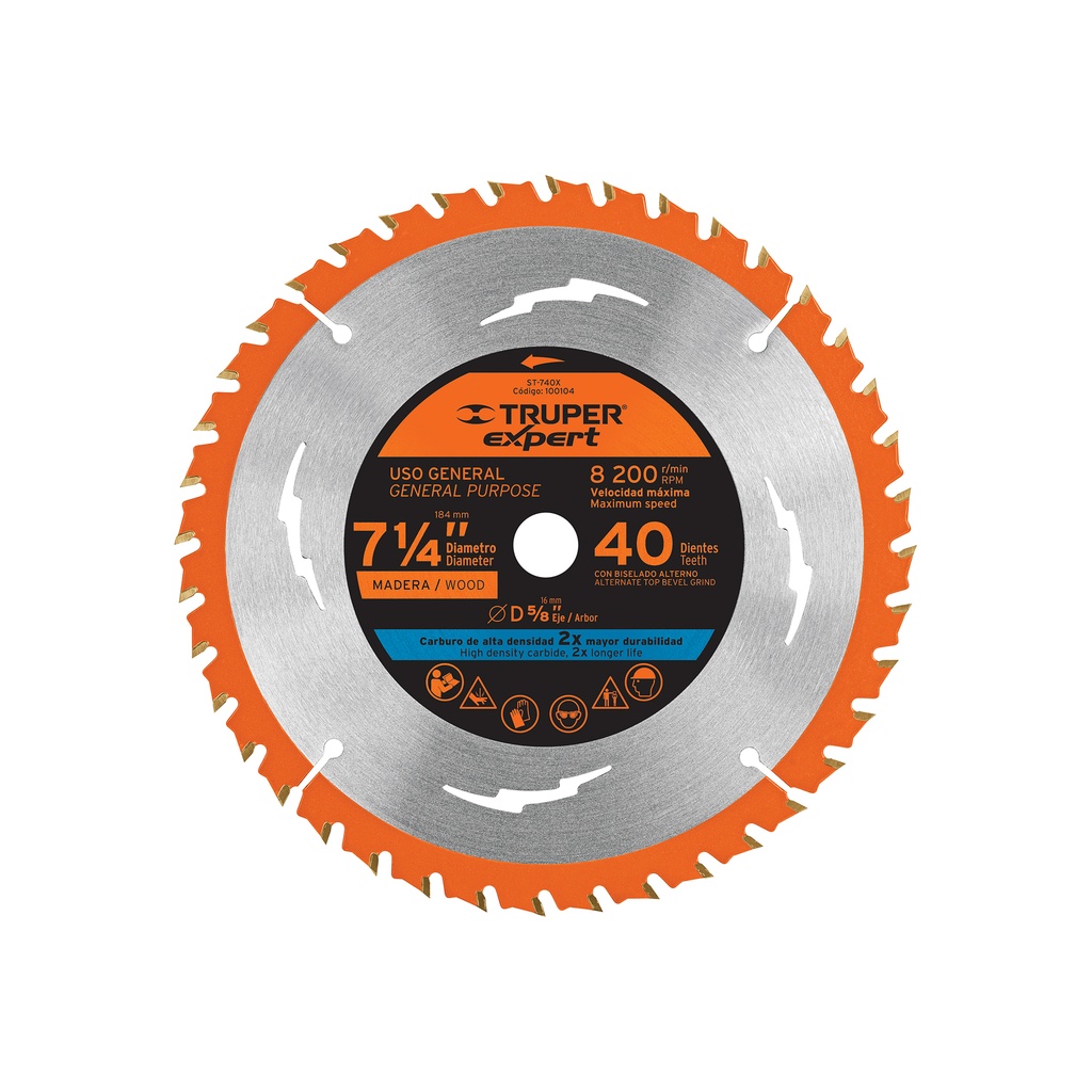Disco sierra 7-1/4' p/madera, 40 dientes centro 5/8', Expert - Pag 142