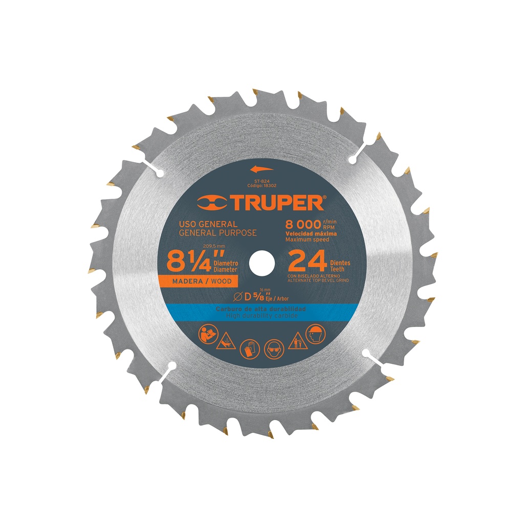 Disco sierra 8-1/4' para madera, 24 dientes centro 5/8' - Pag 143
