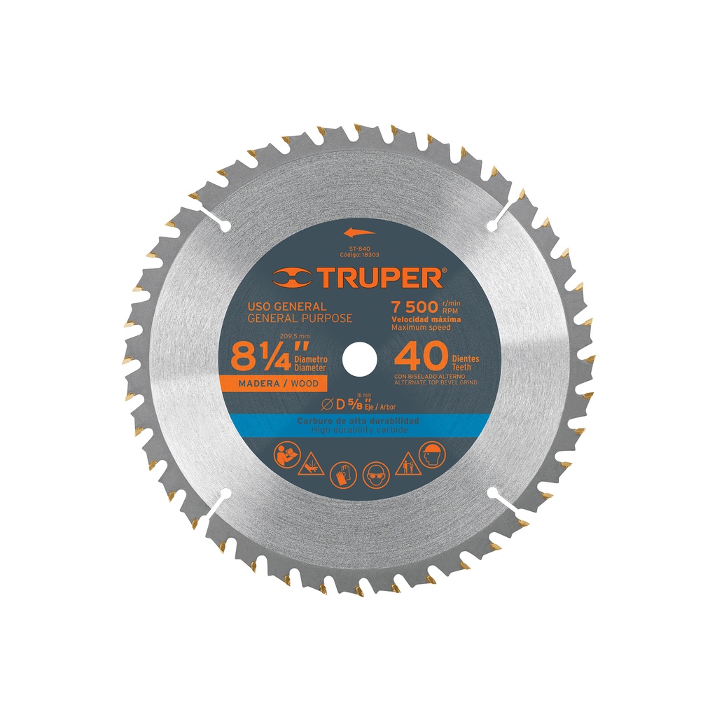 [T18303] Disco sierra 8-1/4' para madera, 40 dientes centro 5/8'