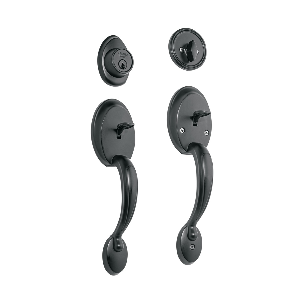 Doble jaladera, perilla y cerrojo L-M, negro, Basic - Pag 590