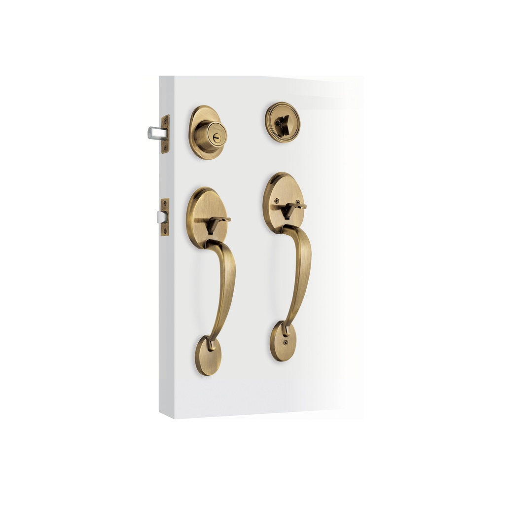 [T43027] Doble jaladera, perilla y cerrojo llave-mariposa, antiguo