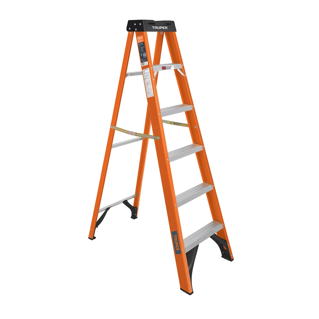 Escalera de tijera, tipo ll, 5 peldaños, fibra de vidrio