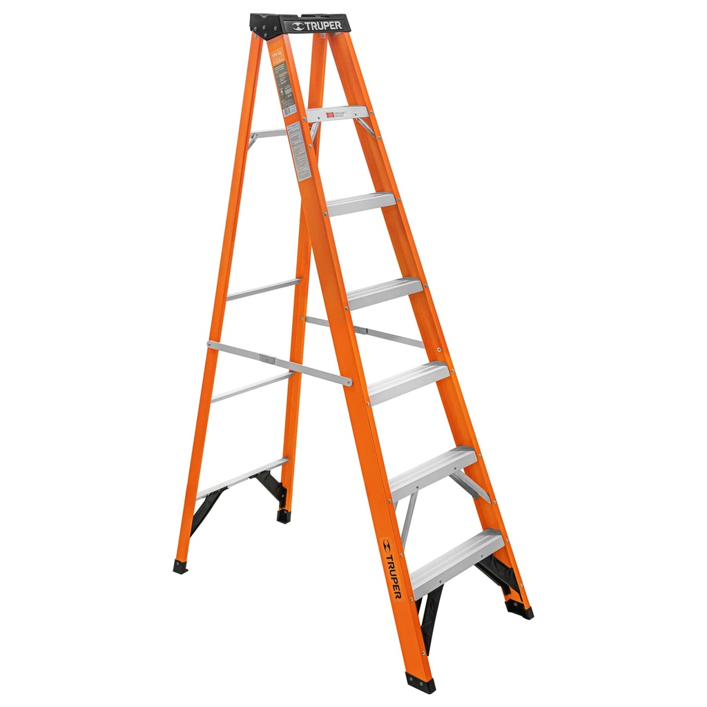 [T100226] Escalera de tijera, tipo ll, 6 peldaños, fibra de vidrio