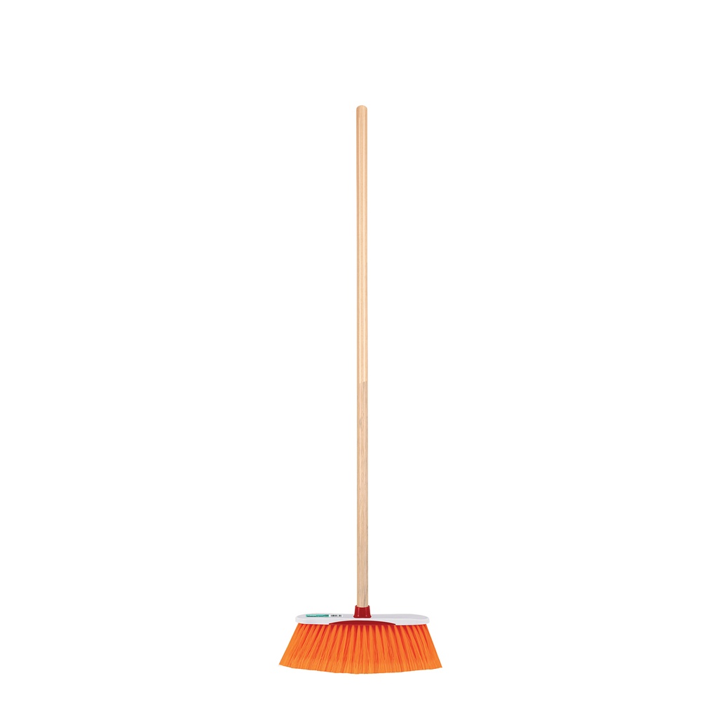 Escoba estándar cerdas de PET extra suaves, bastón de madera