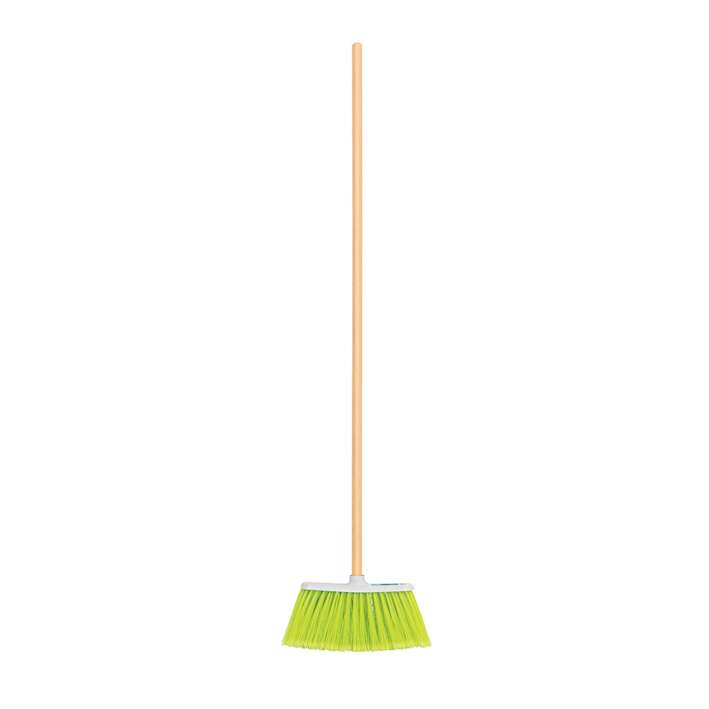 [T57054] Escoba mediana tipo cepillo, cerdas de PVC, bastón de madera