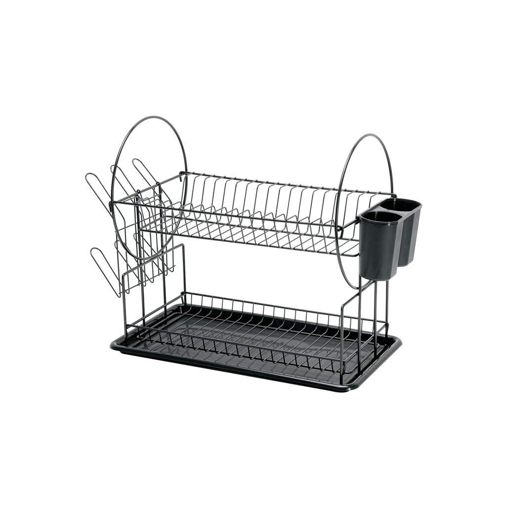 Escurridor negro de acero con 2 niveles para trastes