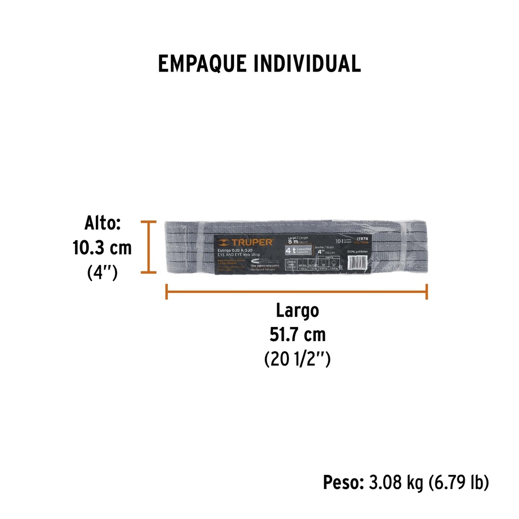 Eslinga ojo a ojo de 4' x 8 m, Truper