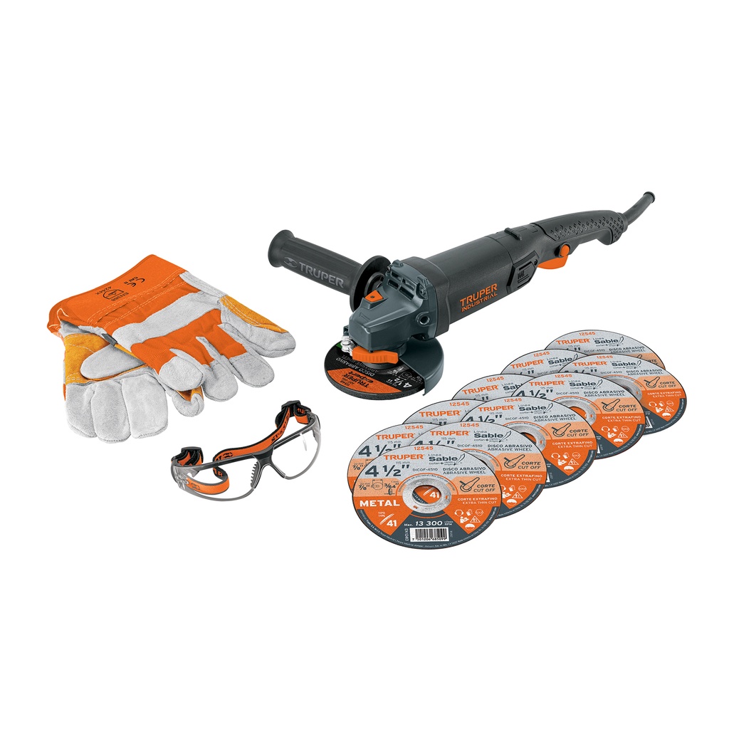 [T101456] Esmeriladora 4-1/2' 950 W, discos, lentes y guantes, Truper