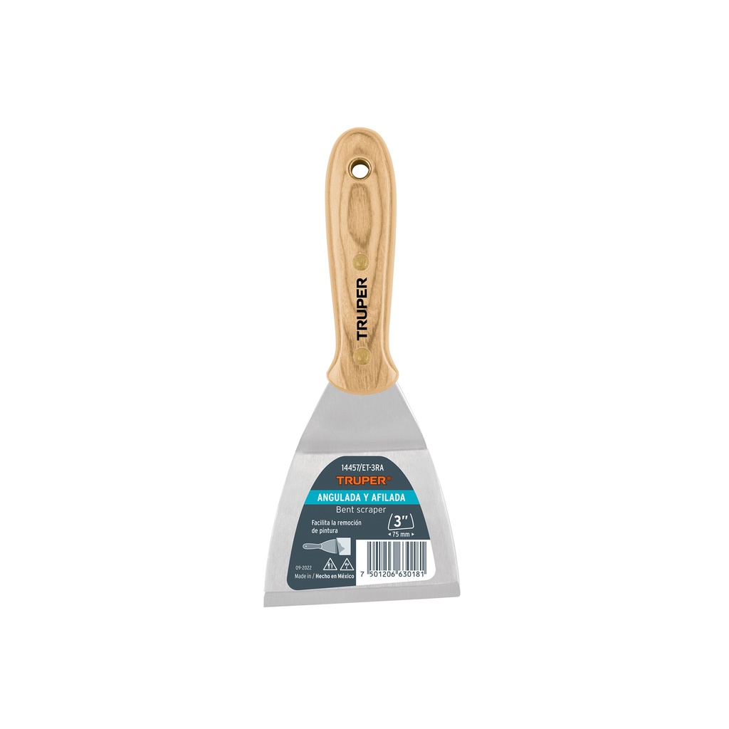 Espátula afilada y angulada 3' con mango de madera, Truper - Pag 156