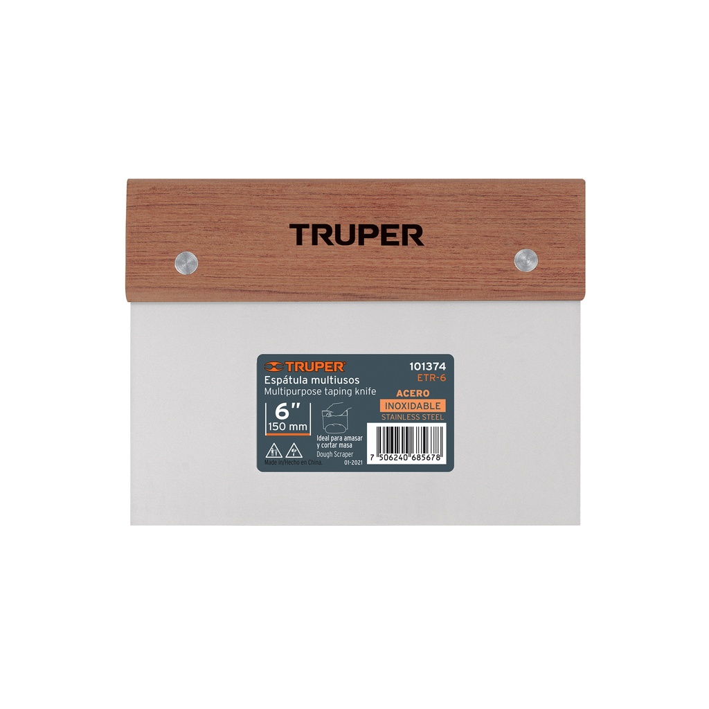 Espátula rectangular 6' x 3' acero inoxidable, mango madera - Pag 157