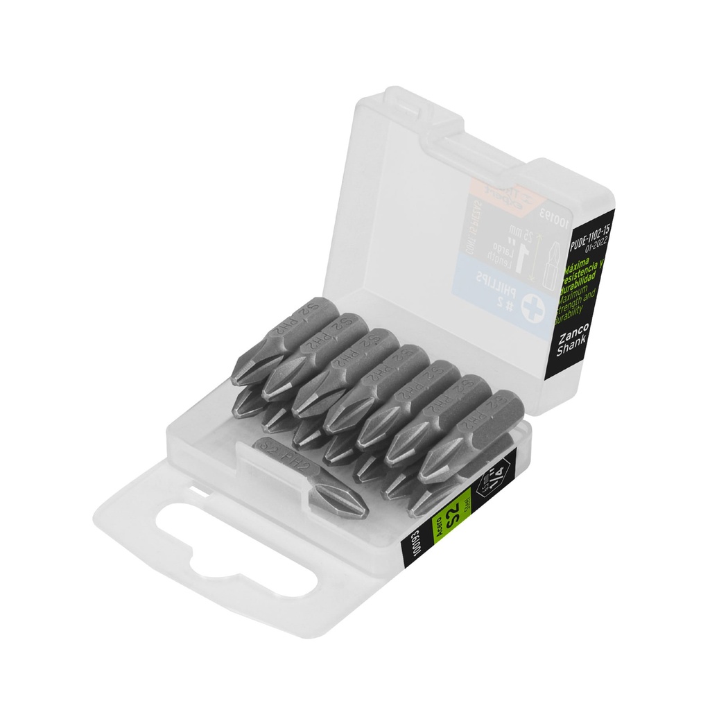 [T100193] Estuche con 15 puntas de cruz PH2 largo 1', Truper Expert