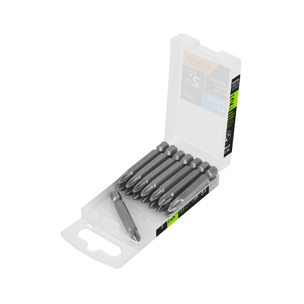 [T100195] Estuche con 15 puntas de cruz PH2 largo 2', Truper Expert