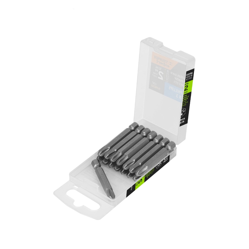 [T100196] Estuche con 15 puntas de cruz PH3 largo 2', Truper Expert