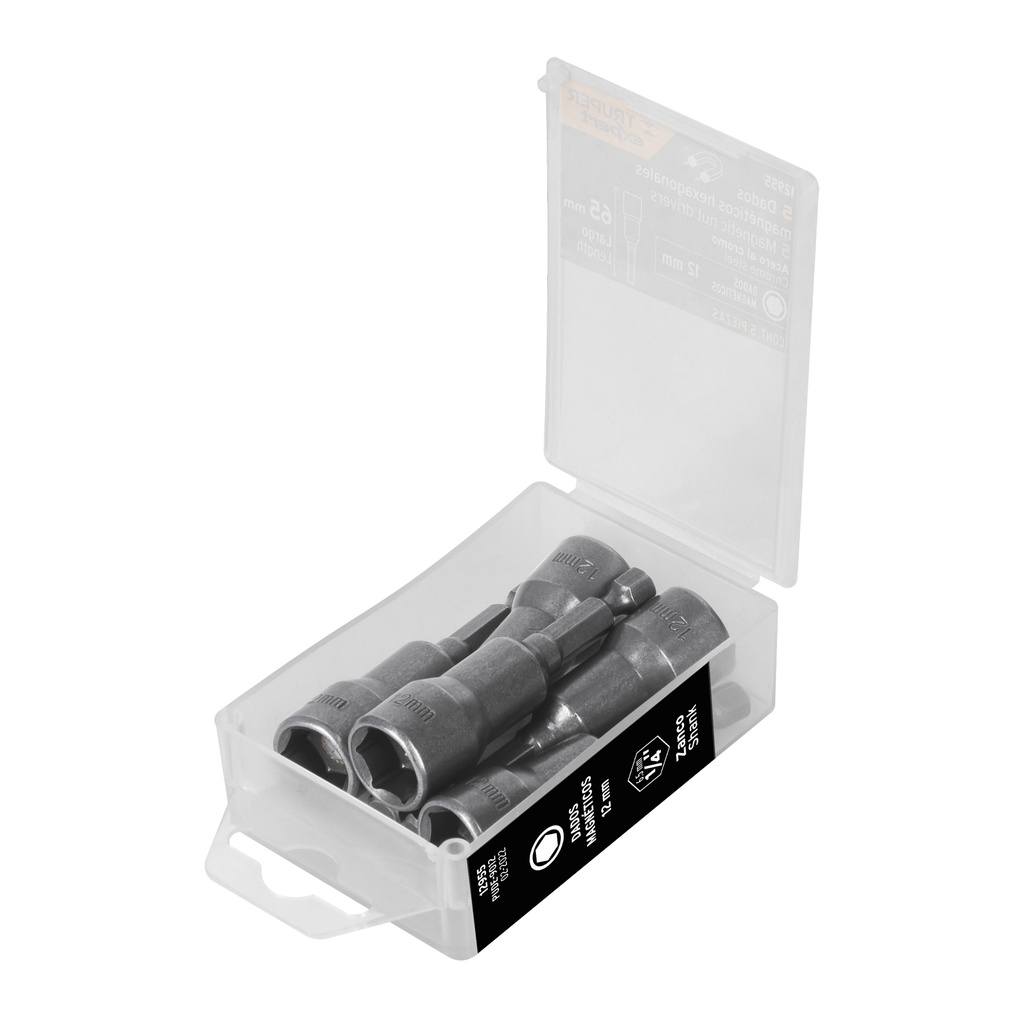 [T12955] Estuche con 5 dados magnéticos de 12 mm largo 2-1/2', Expert