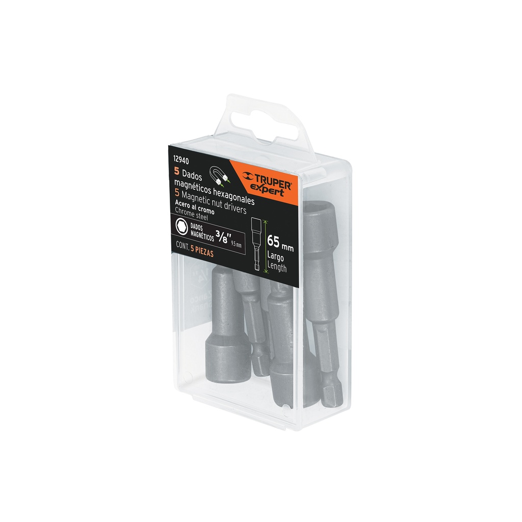 [T12940] Estuche con 5 dados magnéticos de 3/8' largo 2-1/2', Expert