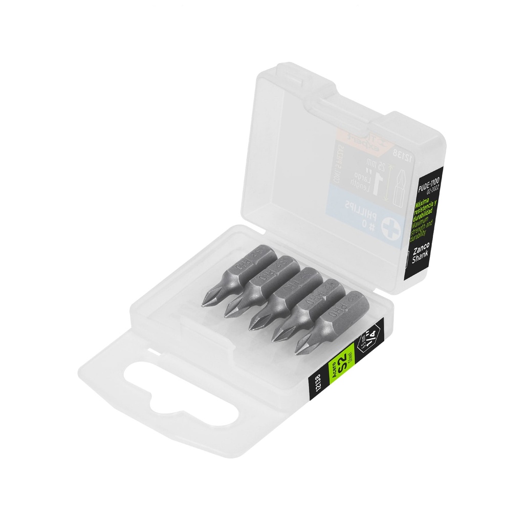 [T12138] Estuche con 5 puntas de cruz PH0 largo 1', Truper Expert