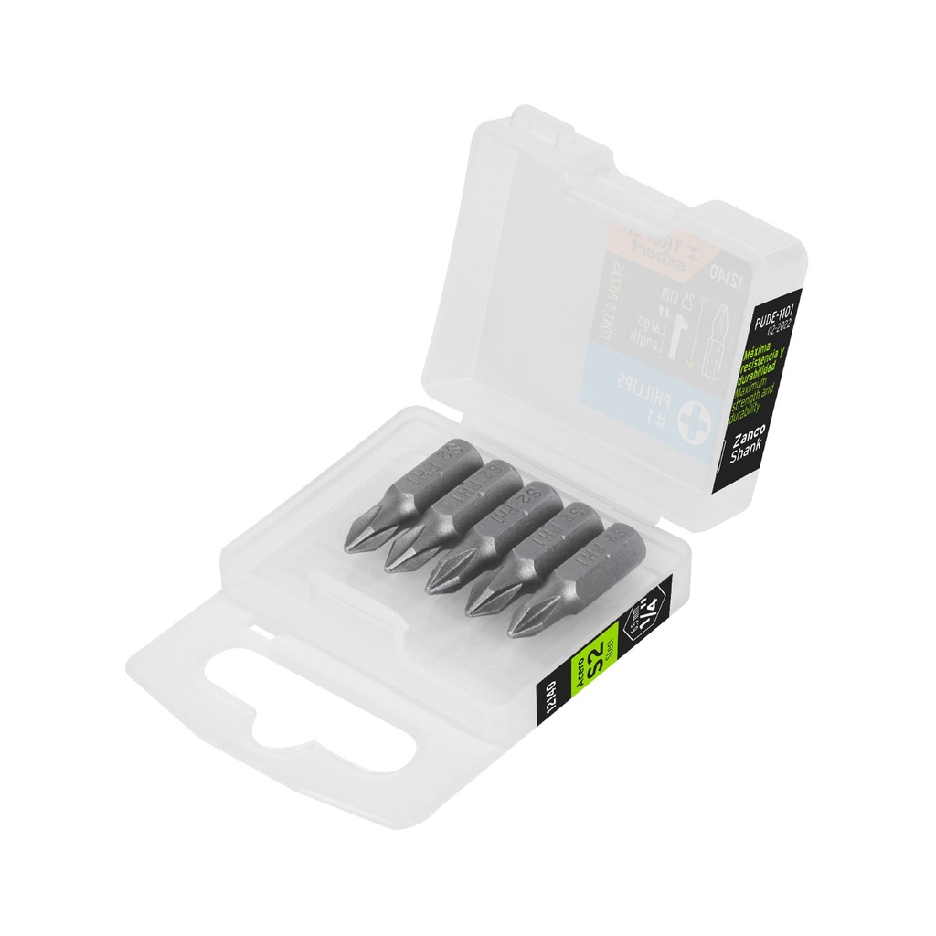 [T12140] Estuche con 5 puntas de cruz PH1 largo 1', Truper Expert