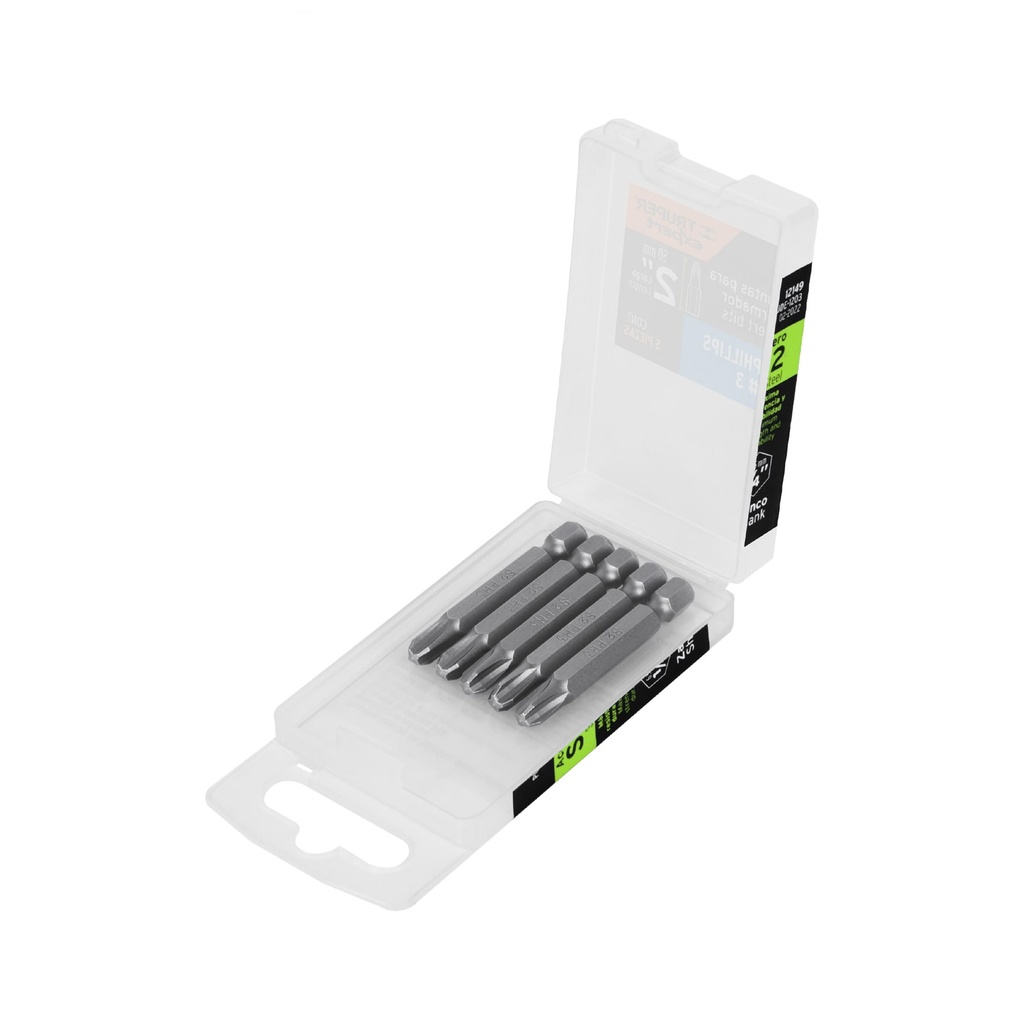 [T12149] Estuche con 5 puntas de cruz PH3 largo 2', Truper Expert