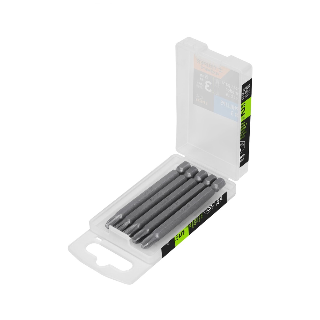 Estuche con 5 puntas de cruz PH3 largo 3', Truper Expert - Pag 325