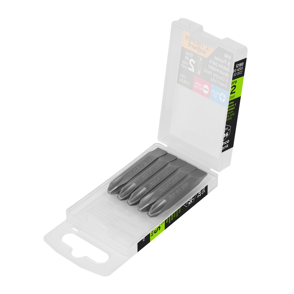 [T12180] Estuche con 5 puntas dobles PH3 y 5/16' largo 2', Expert